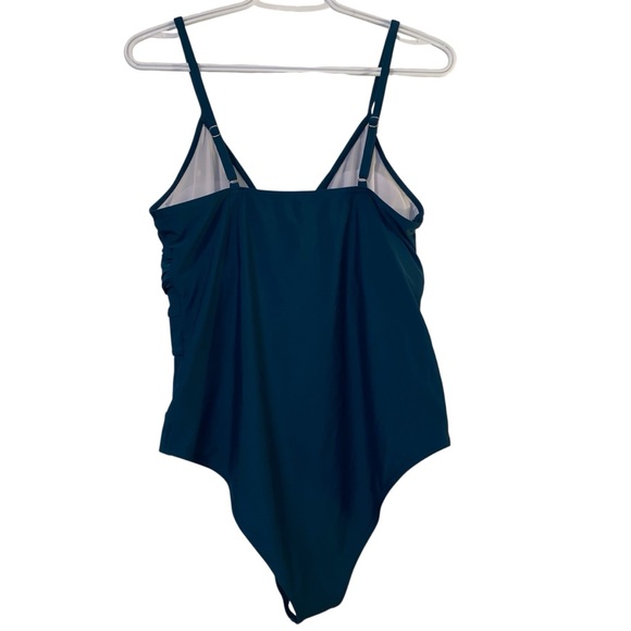 Teal Blue One Piece Swimsuit with Mesh Accents - Picture 3 of 11